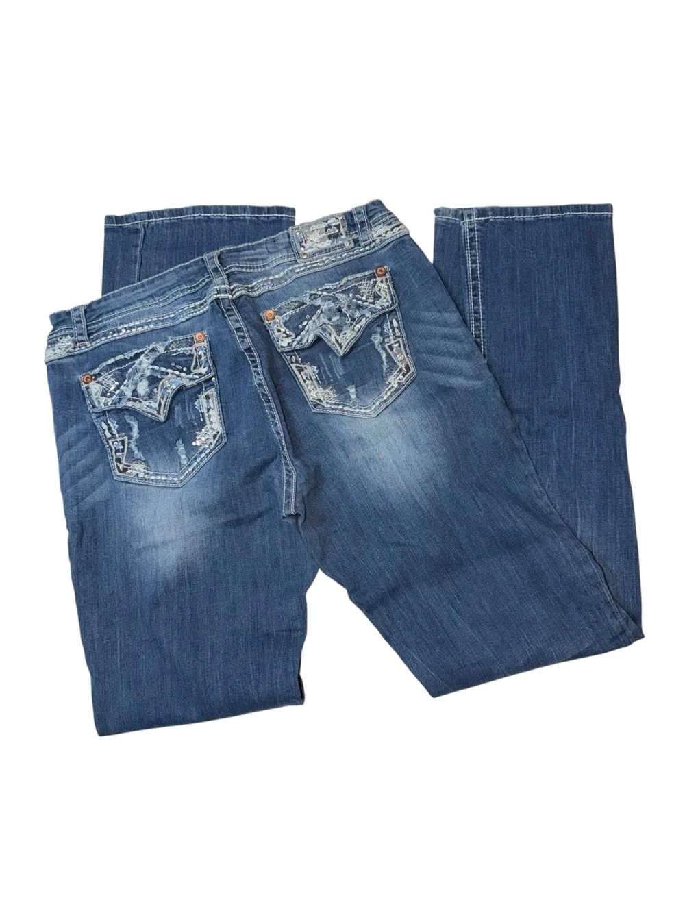Grace Women’s Boot Cut Jeans in Blue with Fading